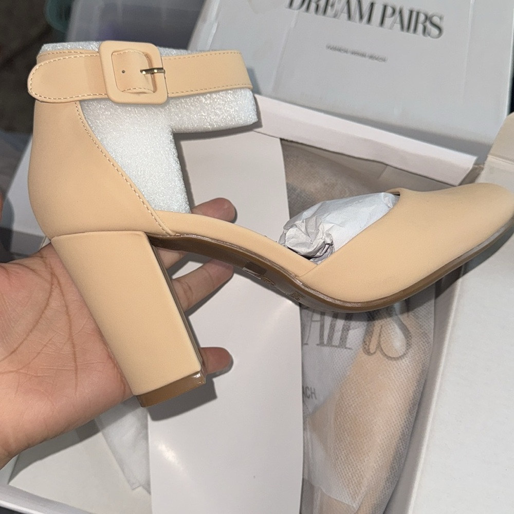 Chic Beige Ankle Strap Heels - Picture 8 of 8